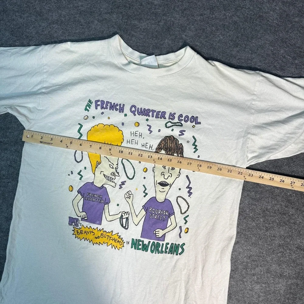 Rare Vintage‎ 90s Beavis and ButtHead French Quarter Bourbon T Shirt Large